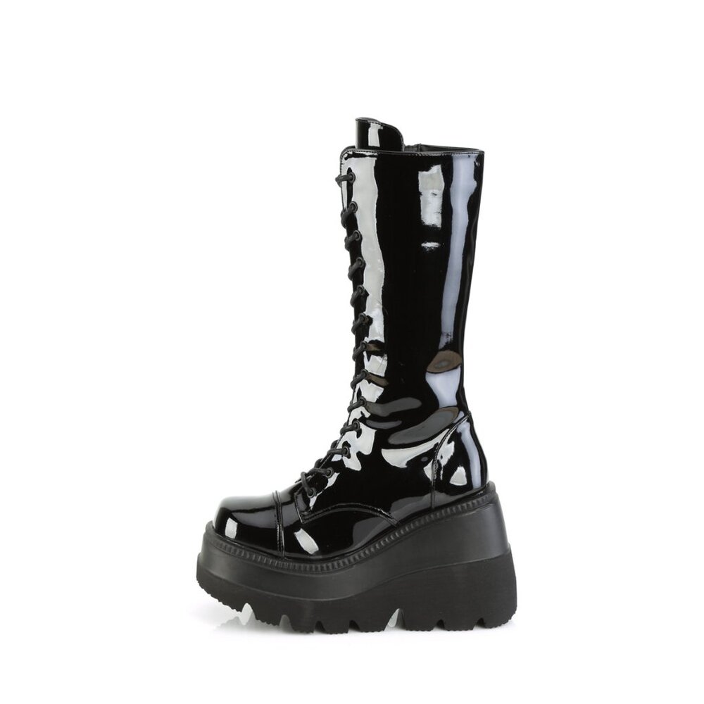 Size 10 NEW  Shaker 72 Black Patent 4.5" Wedge Platform Mid Calf Goth Pu… - Picture 2 of 5